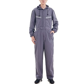 Nideen Men's & Women's Dustproof Workwear Long Sleeve Coverall Suit with Hood Gray-XL