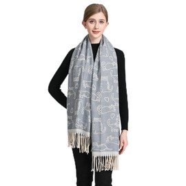 Velurie - Bufanda de invierno para mujer, cálida, suave, sensación de cachemira, estola gigante, Azul/Marfil (Cat) - Sf23154-3, Talla única
