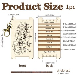 arricraft 1 Pc Knitting Needle Gauge Multifunctional Wood Spinning Control Card, Fuchsia Floral Plants Patterns WPI Guide Gauge Rulers for Spinners Yarn Measuring Tools Crochet Accessories