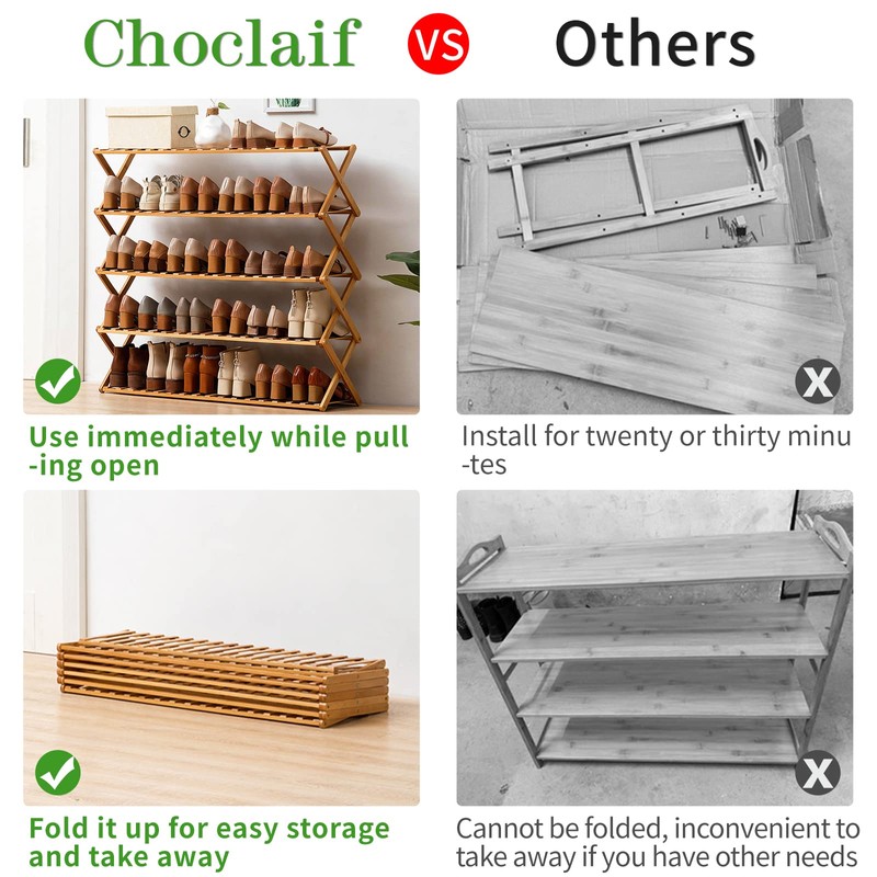 Choclaif Free Standing Shoe Racks for Closet, Shoe Shelf Bamboo