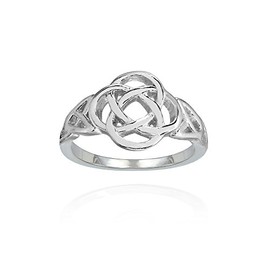 Hoops & Loops Sterling Silver High Polished Filigree Five-Fold Celtic Knot Ring, Size 8
