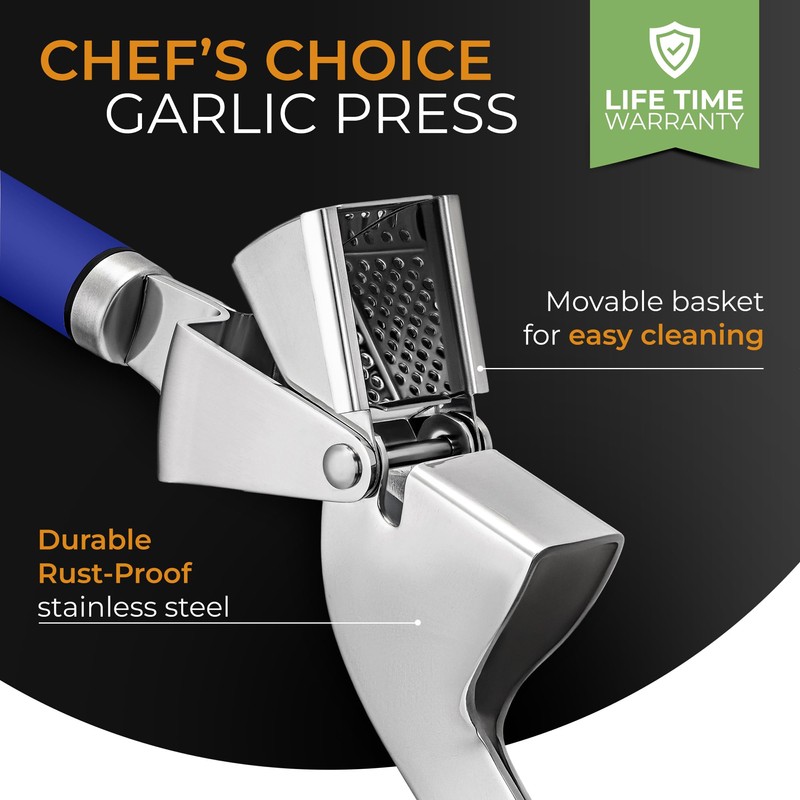ORBLUE Garlic Press Stainless Steel - Premium Professional Grade Garlic