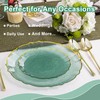 Lullaby 50pcs Clear Green Plastic Plates with Gold Rim, Fancy