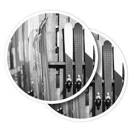 Vinyl Round Stickers (Pack of 2) 10 cm - BW - Ski Skiing Snow Sports for Laptops, Tablets, Luggage, Scrapbooking, Fridges #38535