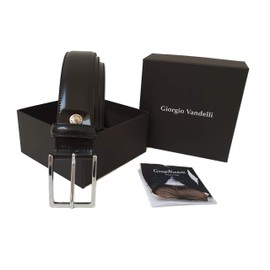 Men Real Leather Belt Black Glossy Made in Italy 35mm (105cm Waistline - 120cm Total length)