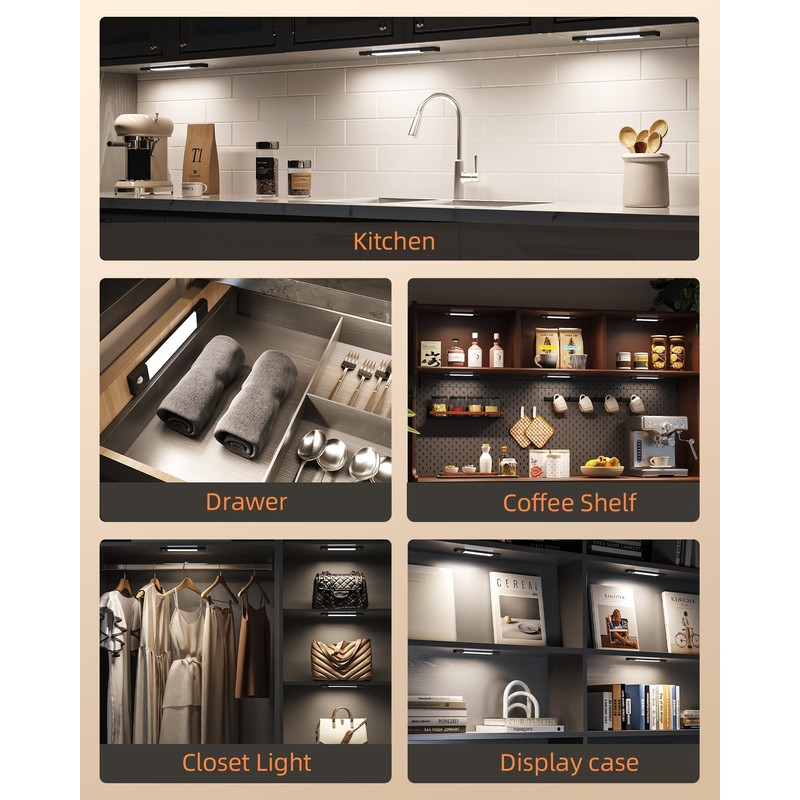 EZVALO Under Cabinet Lighting, Wireless Closet Lights, 30 LED Rechargeable