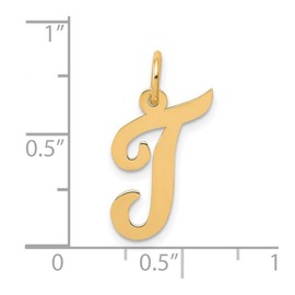 JewelryWeb 10k Solid Yellow Gold Medium Script Letter T Initial Charm Pendant Necklace for Women