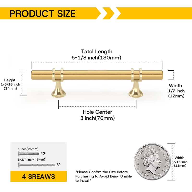 Rergy 10 Pack 3 Inch Gold Cabinet Pulls Heavy-Duty Kitchen