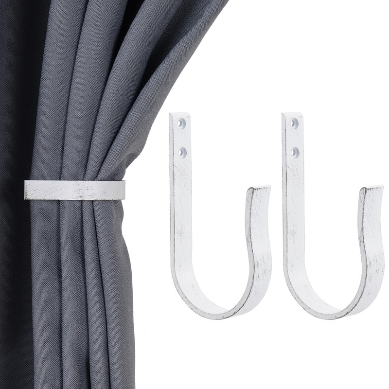 Mayrhyme White Wood Grain Curtain Holdbacks,Solid Aluminum Wall Mounted Curtain