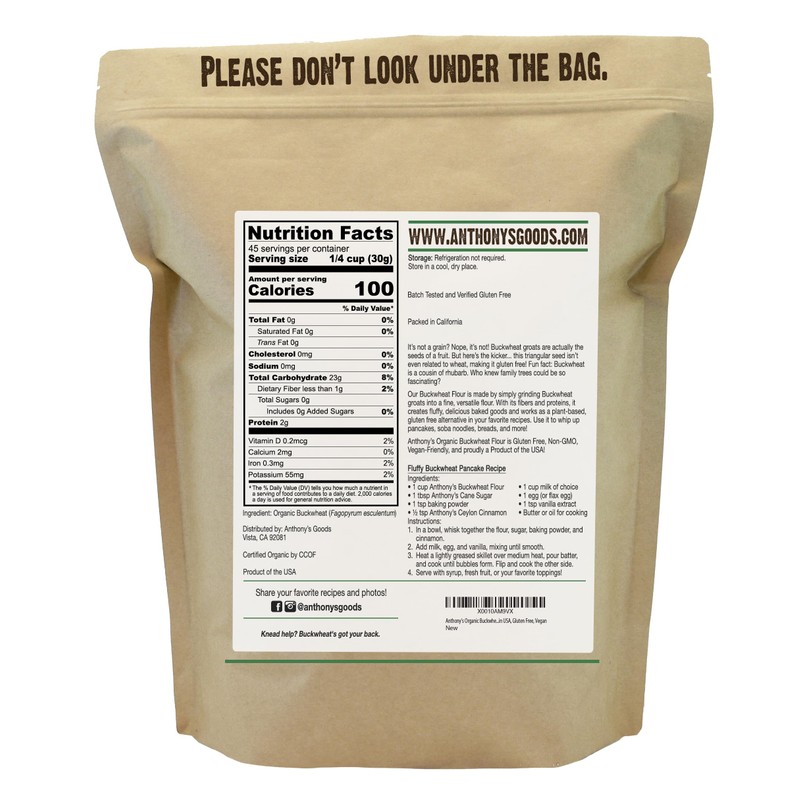 Anthony's Organic Buckwheat Flour, 3 lb, Grown in the USA,