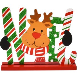LATERN 6Pcs Christmas Table Decorations, Wooden Tabletop Christmas Sign Merry Christmas Joy Believe Sign Snowman Reindeer Centerpiece for Christmas Holiday Party Indoor Farmhouse Decoration