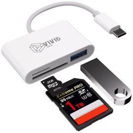 VIVID TECH Type C Card Reader, USB-C SD Card Reader, USB 3.0, High Speed Transfer, 3-in-1 SD/TF Card Support, OTG Function, Memory Card Reader, Compatible with Smartphones, Tablets, PCs, Macs, Compact, Lightweight, White