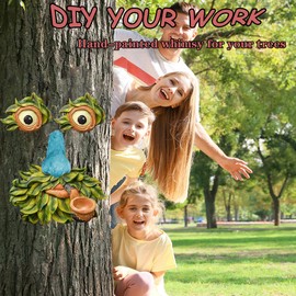 Tree Faces Decor Outdoor, Bird Feeders for Outdoors, Old Man Tree Face Art Statues Hugger- Glow Eyes in Dark, Funny Garden Patio Art Statue Decor