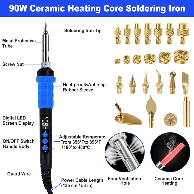 AOBOPLE Soldering Iron Tips for Threaded Inserts Set Include 90W