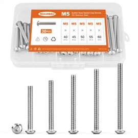 NIULUNBAO M5 x 40mm 45mm 50mm 55mm 60mm Button Head Socket Cap Screws Bolts 304 Stainless Steel Metric Machine Allen Hex Drive, Fully Threaded, Assortment Kit 30PCS