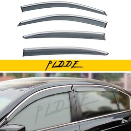 PLDDE 4X Window Visors Compatible with 2008-2012 Accord Sedan 4-Door Smoke Tint with Chrome Trim Outside Mount Tape On/Clip On Style PVC Wind Sun Rain Guard Vent Deflector