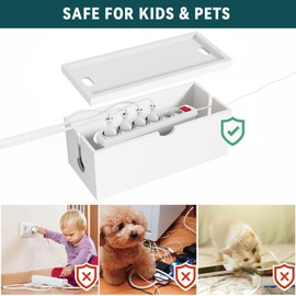 Bamboo Cable Management Box, Large Cord Organizer Box Cable Box to Hide Wires & Power Strips for Desktop Storage Cord Holder for Office Home,No Assembley Required (All White, Large)