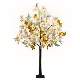 Ruidazon 4FT Fall Lighted Maple Trees with 48 Led Lights 3 Foam Pumpkins Artificial Fall Light Up Tree Autumn Maple Trees for Fall Indoor Outdoor Thanksgiving Decor