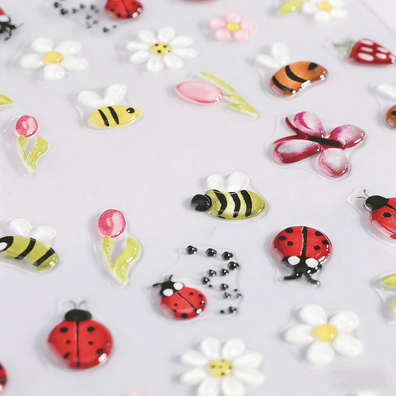 5D Embossed Bee Nail Stickers Cute Daisy Floral Lady Bug