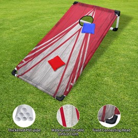 Portable Cornhole Set PVC Framed Corn Holes Outdoor Game Set with 2 Cornhole Boards, 8 Cornhole Bean Bags and Carrying Case, Camping Games Indoor Outdoor for Kids and Adults, Travel Camping Accessory