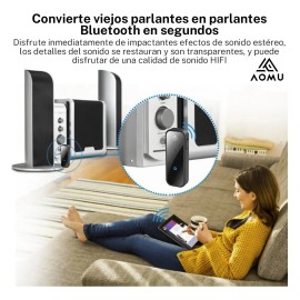 Receptor Bluetooth 5.0 Para Auto Música Audio Estéreo Adaptador 3.5mm Negro AOMU