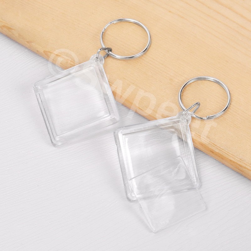Swpeet 30Pcs Rhombus Acrylic Blank Picture Photo Keychain with Key