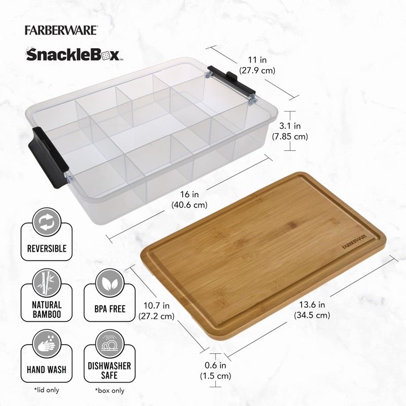 Farberware Build Snacklebox Serving Tray with Locking Bamboo Cutting Board