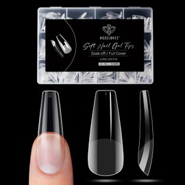 Modelones Nail Tips, 510 Pieces, Full Cover Nail Tips Set, Gel Tips Set, Pre-Buff PMMA Resin Nail Tips, Artificial Nails for Sticking, Nail Art, DIY, 15 Sizes, Long Coffin