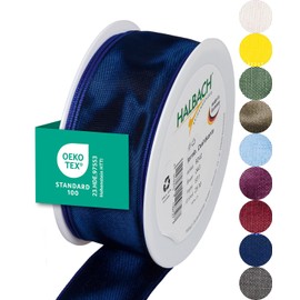 Halbach Seidenbänder Premium Gift Ribbon with Wired Edge, Width 40 mm, Length 25 m, Oeko-Tex 100 Certified Ribbon, Taffeta Ribbon, Made in Germany, Colour: Dark Blue