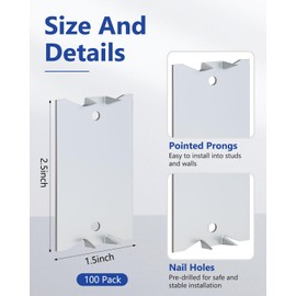 Mixiflor 100 Pack Nail Plates for Wood Studs, 2.5 x 1.5 Inch Anti-Nail Protection Plate with Sharp Pointed Prongs, Cable Wire Protector for Plumbing and Electrical Safety