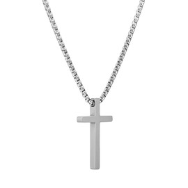 KFHENSOMR Cross Necklace for Men, Silver Stainless Steel Cross Pendant, Mens Crosses Chain Jewelry Gifts 20 Inch - 304 Stainless Steel Unisex Crucifix Necklace