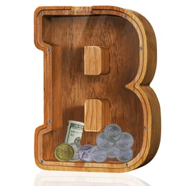 Fao Thuofyr Extra Large Wooden Piggy Bank - Piggy Bank for Kids,Piggy Bank Girls, Piggy Bank for Boys,Alphabet B Money Bank,Coin Bank,Kids Money Bank-Childrens Banks(12"- Initial-B)