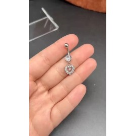 Dragonfly 14 Gauge Belly Button Ring Clear Heart Stainless Steel Cubic Zirconia