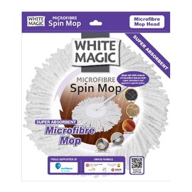 White Magic Microfibre Mop Head – Fits White Magic Spin Mops, Effortless Spin Drying, Chemical-Free, Machine Washable, 4X More Absorbent Than Cotton, Versatile & Reusable – Eco-Friendly Cleaning
