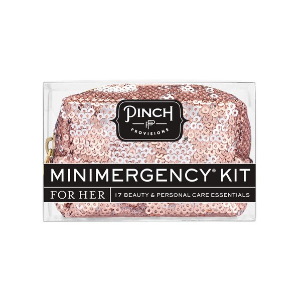 Pinch Provisions Rose Gold Minimergency Kit for Her, Includes 17 Must-Have Emergency Essential Items, Compact, Multi-Functional Pouch, Gift for Any Woman