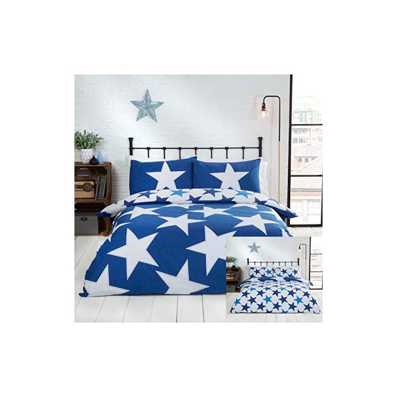 Rapport Stars Reversible Duvet Cover Bed Set, Polycotton Navy,2 pieces,