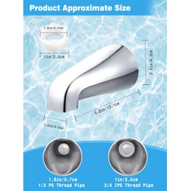 Universal Tub Spout with 5 in 1 Adapter, Bathtub Faucet Replacement Without Diverter, 5" Length, Fits 1/2", 3/4" IPS Thread for All Shower and Tub Faucet Brands (Chrome)
