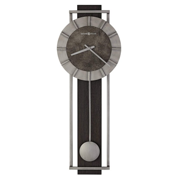 Howard Miller Cass City Wall Clock II 549-544 – Rectangular Aged Silver Metal Frame with Satin Ebony Panel Home Decor, Pendulum & Quartz Movement