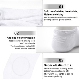 ZERULETS 16 Pairs Toddler Socks Boys Girls No Show Socks Non Slip Low Cut Ankle Kids Socks 2-13 Years(White,Black,Gray,Blue,8-10 Years)