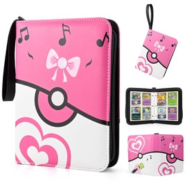 Scrapbook with 4 Compartments, 400 Compartments, Collection of Trading Card Games, Trading Card Holder with 50 Pockets, Trading Card Folder for Kids and Girls, Pink