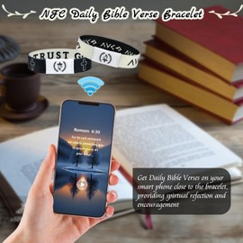 Pinsit Bible Verse Bracelets, 2PCS Christian Bracelets, Elastic Jesus Bracelet with NFC Scan for Women Men Teens Gifts