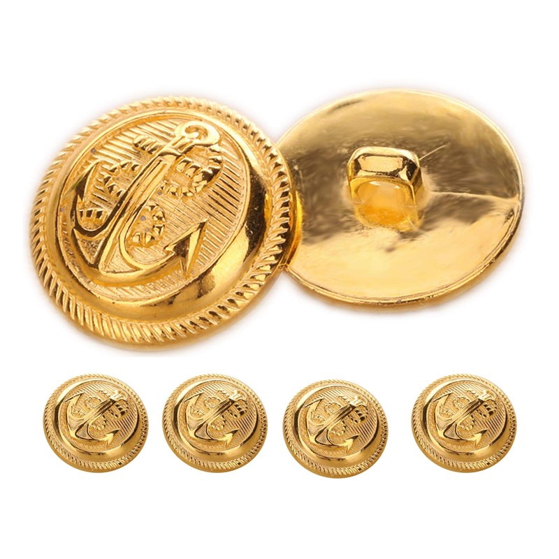 12pcs Polished Gold Anchor Buttons with Shank Vintage Style Sport