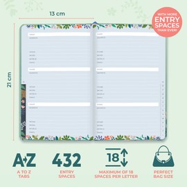 Boxclever Press Small Address Book with 432 Spaces. Address Books with Alphabet Index hardback, Pocket & Change of Address Labels. Perfect Gifts for Women 21 x 13 cm