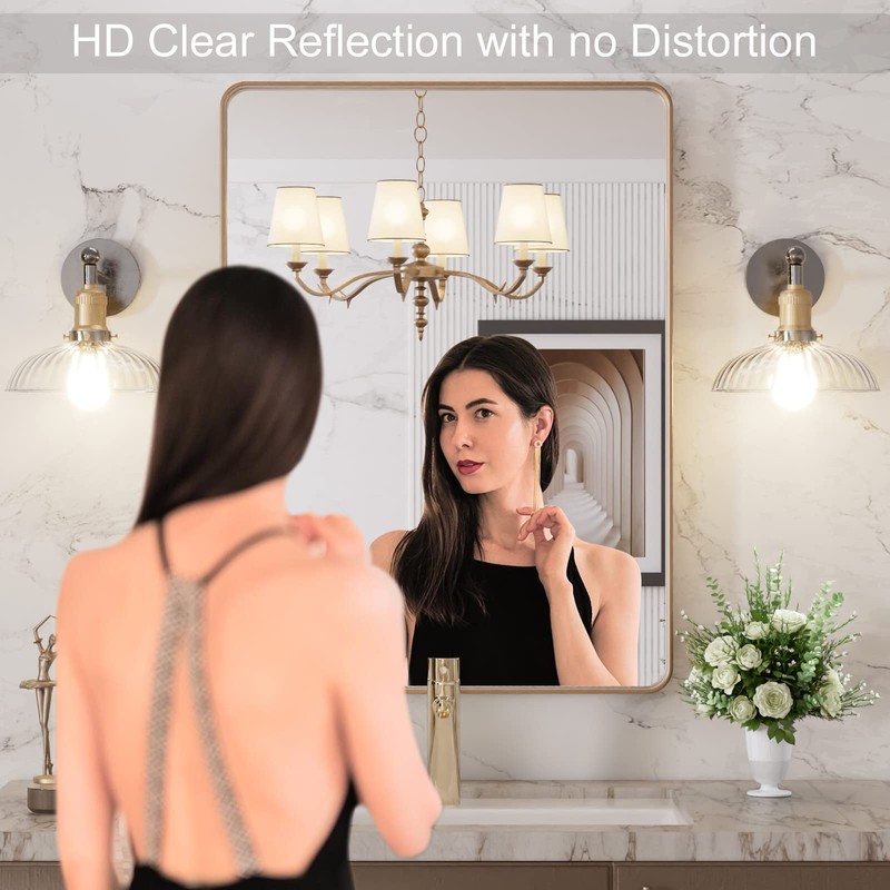 LOAAO 20”X30” Gold Bathroom Mirror, Rounded Rectangle Gold Frame Mirror,