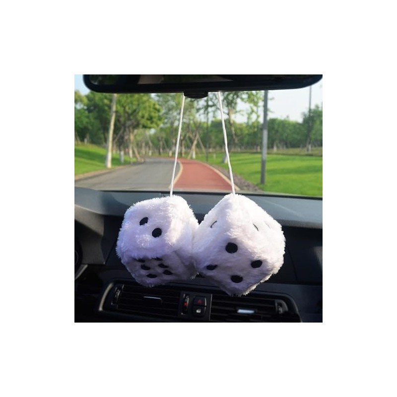 Fuzzy Plush Dice with PU Leather Dots Hanging Ornament, 3