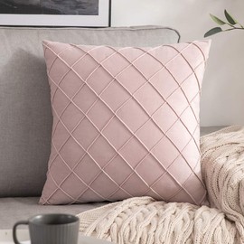 Miulee Set of 2 Lattice Velvet Cushion Covers Pleated with Hidden Zip Sofa Cushion Shiny Soft Single Colour Decorative Cushion for Living Room Bedroom Cafeteria