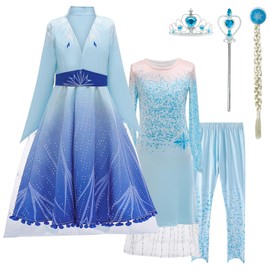 LZH Little Girls Dress Princess Fancy Dresses Outfits Pants Long Sleeve Dress up+Accessories Blue