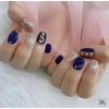 [Handmade Nail Tips] Gold Glitter Navy Stone Nails / [수제네일팁]
