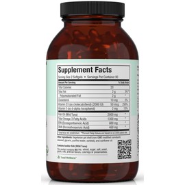 Omega 3 Supplement - Omega-3 Fish Oil Triple Concentrate with Vitamin D3 - Potent Source of EPA/DHA Fatty Acids - Heart, Brain, Joint Health - Kosher Certified Wild Caught Marine Fish - 180 Softgels
