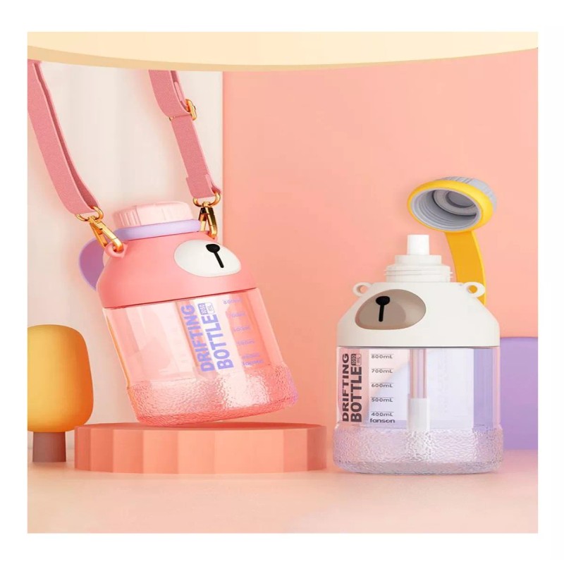 FANSON Botella Agua Oso Kawaii 1lt Tritan Lonchera Vaso Escuela